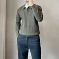 Men's loose knit pullover sweater in modal and rabbit fur blend, shown in army green colour.