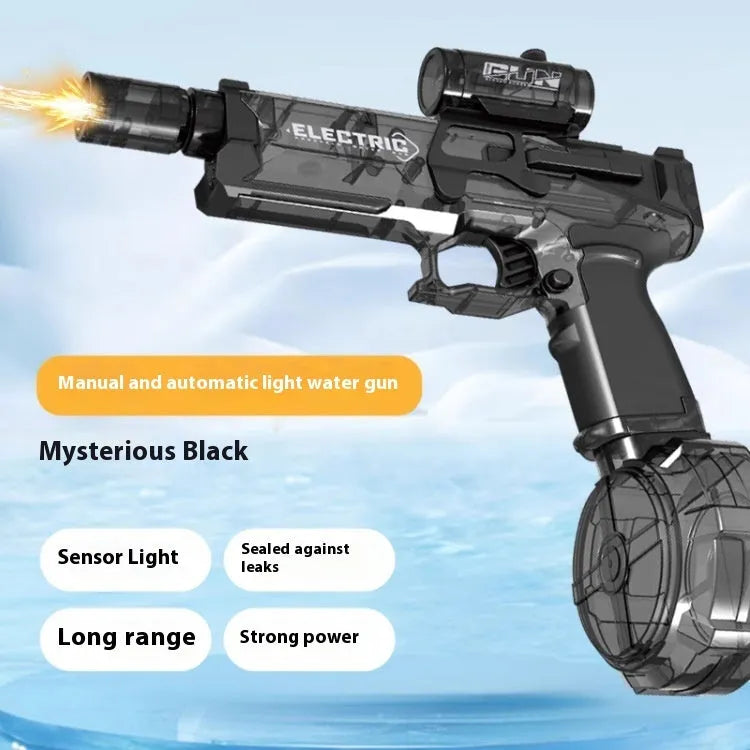 Electric water pistol toy with blue LED lights and automatic water spray function