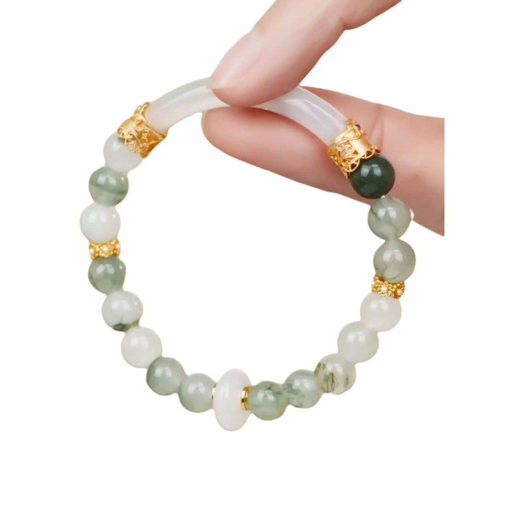 Emerald green Tian Shan Cui traditional national style half bracelet for women with round stones
