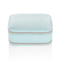 Simple zipper jewellery box in pink made from soft PU material with compact 11.5x8.5x5cm size
