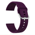 Solid colour silicone replacement strap with silver buckle for Fitbit Versa 3 and Sense 2 fitness trackers.