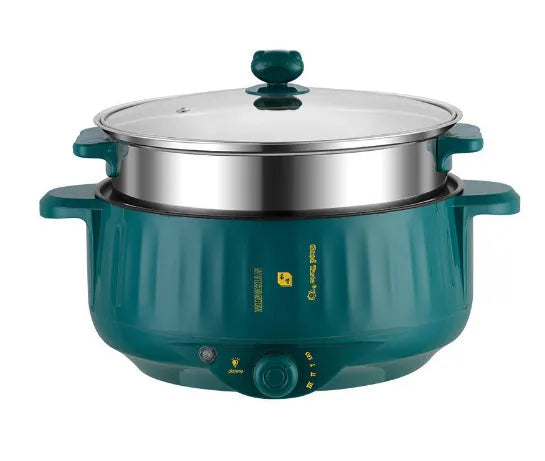 Electric non-stick pot with integrated heating element and stainless steel body in white finish
