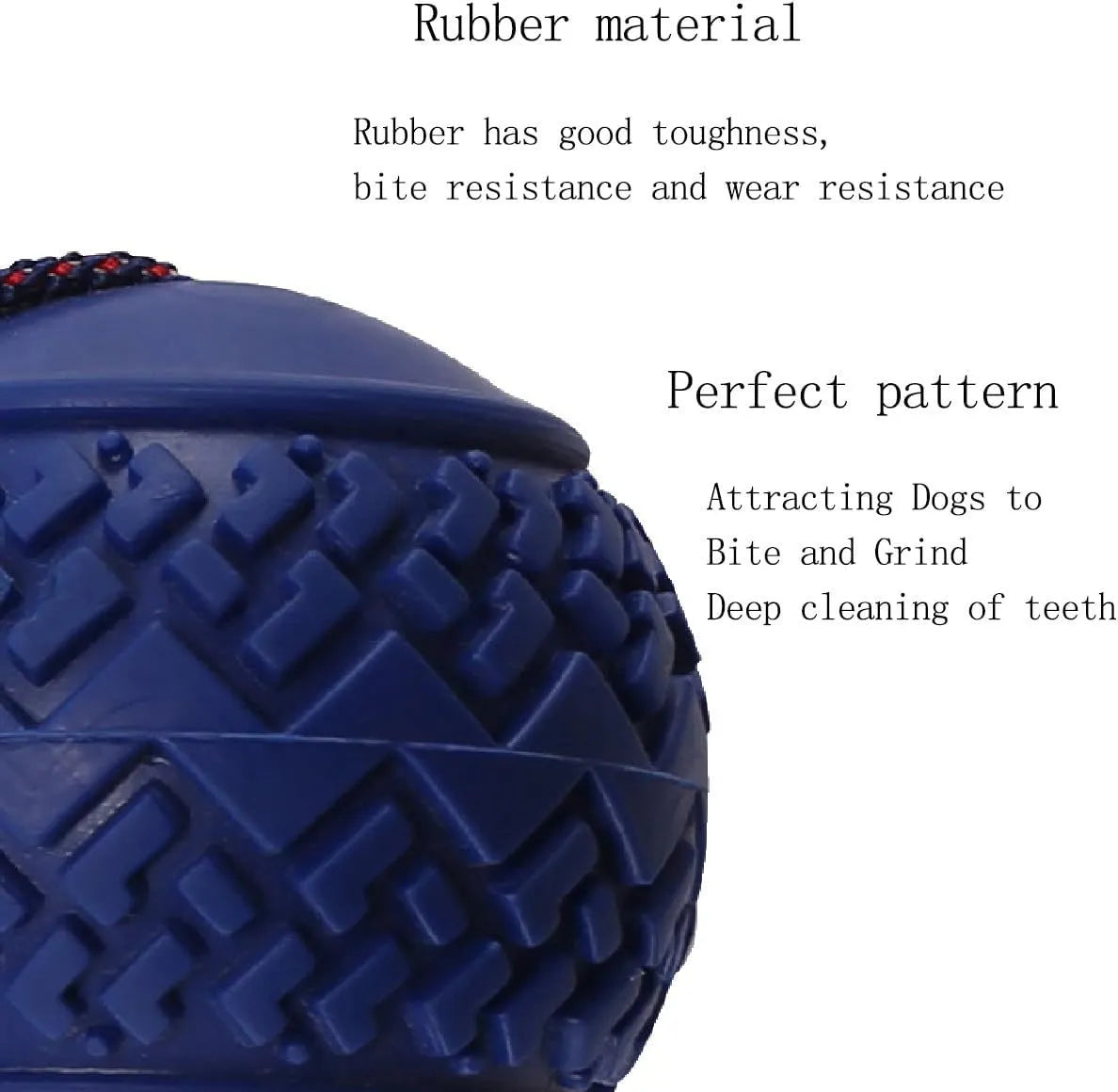 Blue and red dog ball with rope toy showing 6.5cm rubber ball attached to rope