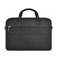 Black waterproof Oxford cloth laptop bag showing multi-pocket organisation and lock feature
