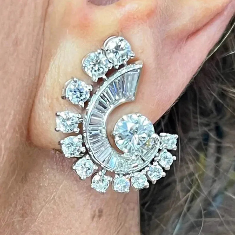 Pair of white gold electroplated copper geometric ring earrings for daily wear