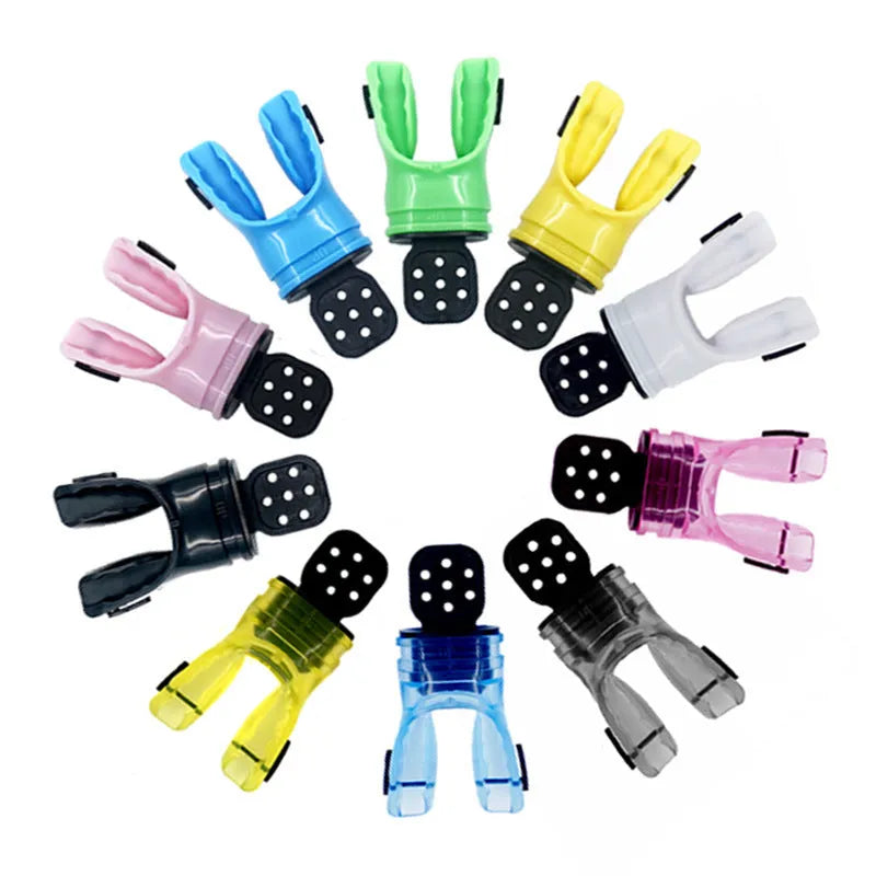 Edible silicone diving mouthpiece measuring 110mm in various solid and transparent colours.