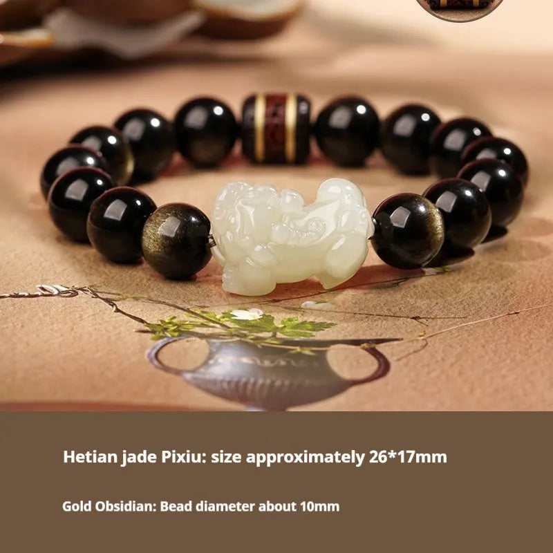 Hetian jade bracelet with braided rope closure in traditional Chinese style