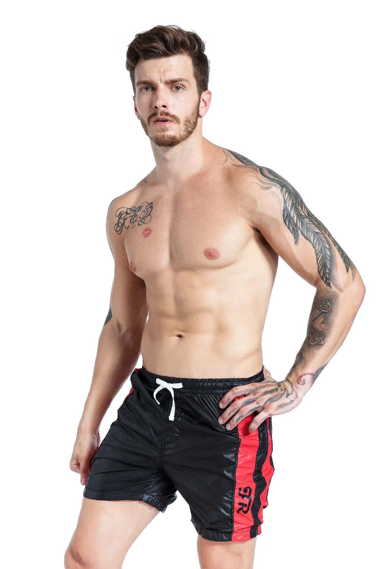 Men's blue lace-up sports shorts with padding for running and table tennis