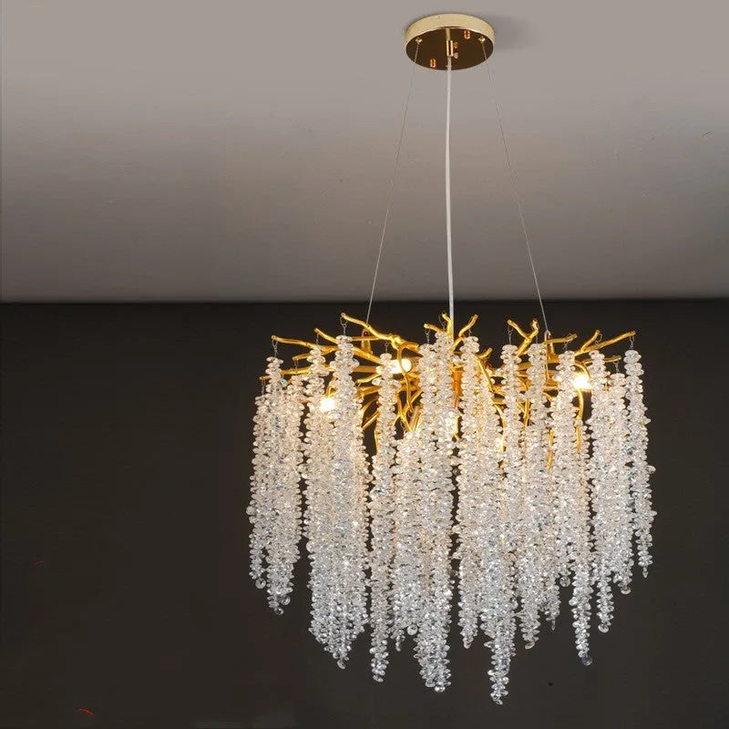 Light luxury crystal chandelier with aluminium alloy body and adjustable height for living room