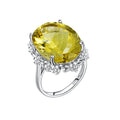 Natural lemon crystal ring S925 silver geometric design for women white colour size No.7