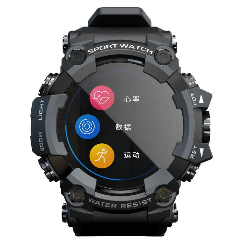 Waterproof outdoor sports smart watch with step counter, 1.3-inch glass screen, wrist strap, available in black