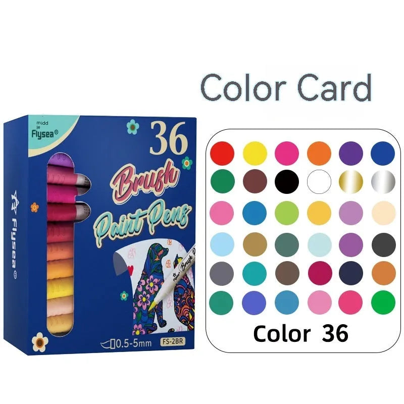Set of soft-head gouache marker pens in various colours for hand painting and card making.