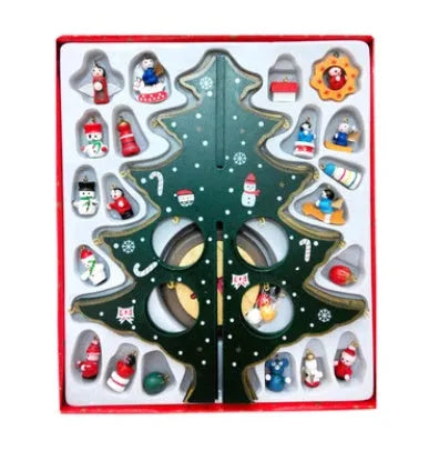 Hand-painted wooden Christmas tree desktop decoration in red and green colours