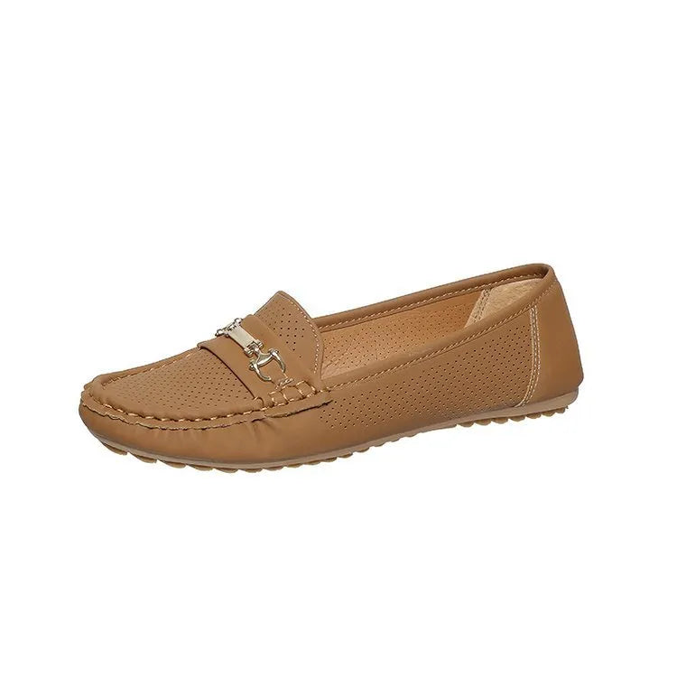 Women's flat casual shoes in black, khaki, or white with thin profile and breathable PU leather upper