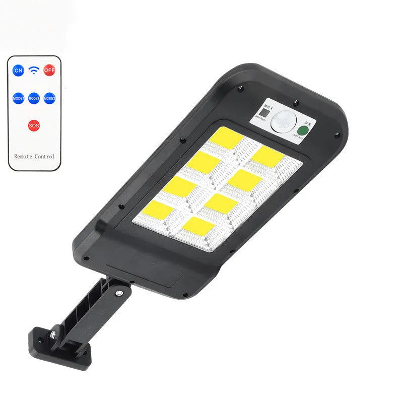 Solar wall light with 160COB LED and polysilicon solar panel for outdoor motion-activated lighting