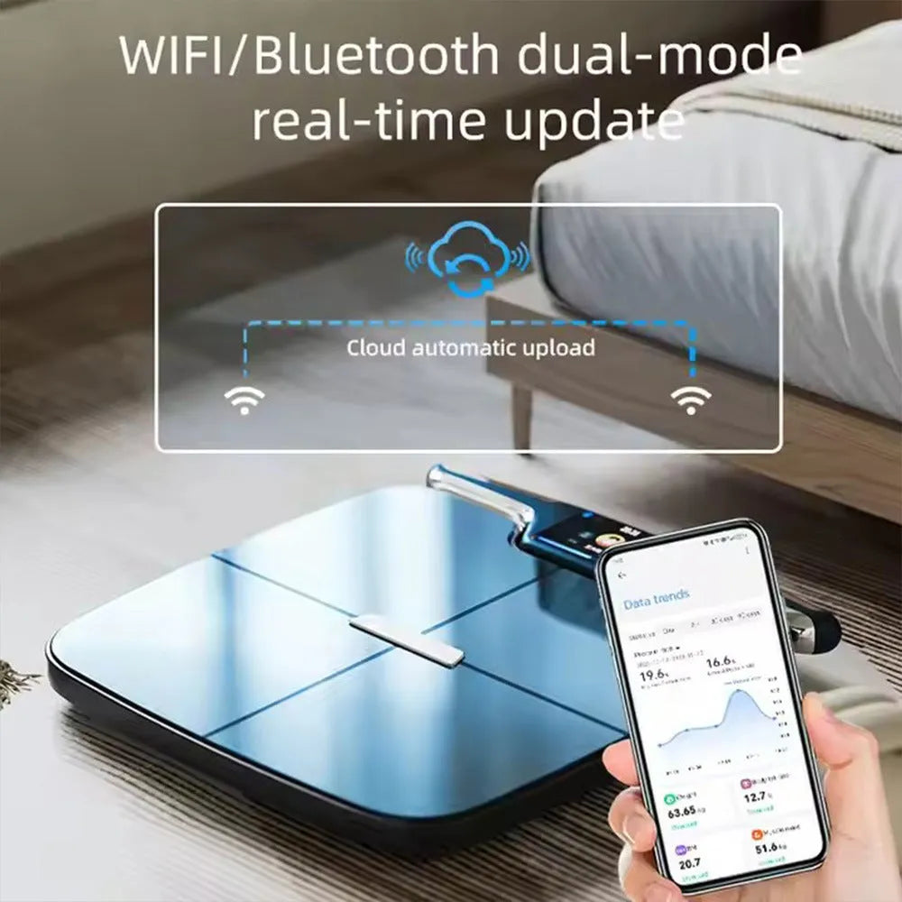 Black eight-electrode intelligent body fat and composition weighing scale for home use