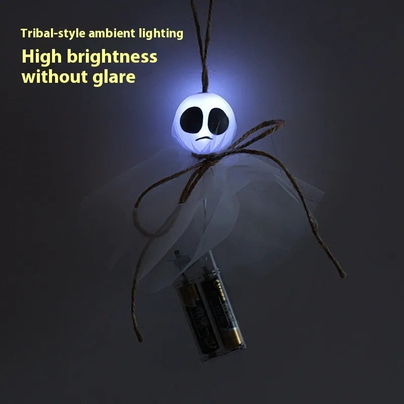 Halloween ghost themed LED string lights with colourful beads for battery-powered party decoration