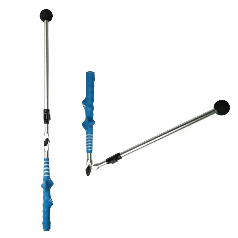 Golf folding swing trainer black with aluminium shaft and rubber grip, extended to 110cm