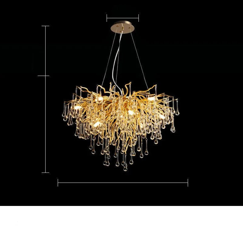 Postmodern light luxury water drop crystal chandelier with aluminium frame, adjustable height 0.5m, diameter 600mm
