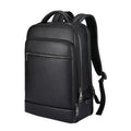 Black leather men's business computer backpack with curved shoulder straps and professional styling