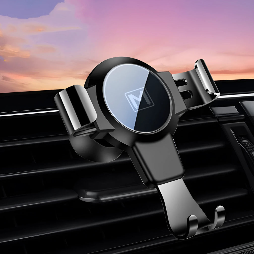 Black S4 ABS gravity mirror car air vent mobile phone bracket holding a smartphone