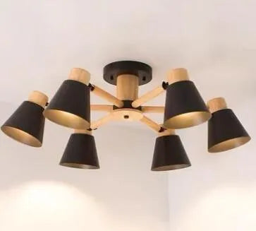 Nordic ironwood ceiling lamp with macaron design in multiple head configurations