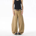 Brown men's loose fit casual jeans with straight leg cut and mid waist design