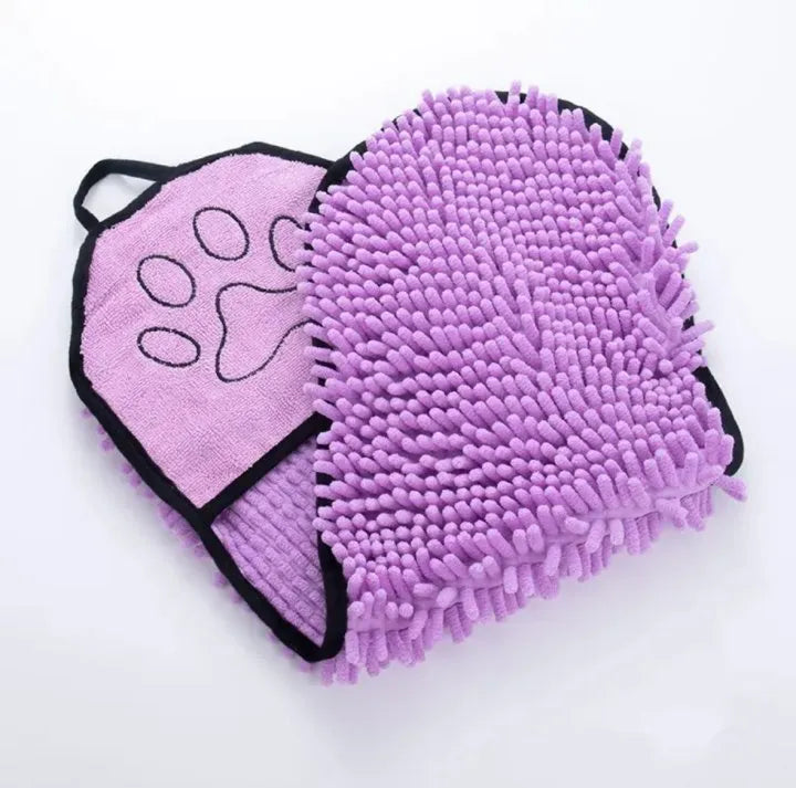 Blue pet bathrobe towel for drying dogs and cats, shown flat at 62cm by 23cm.