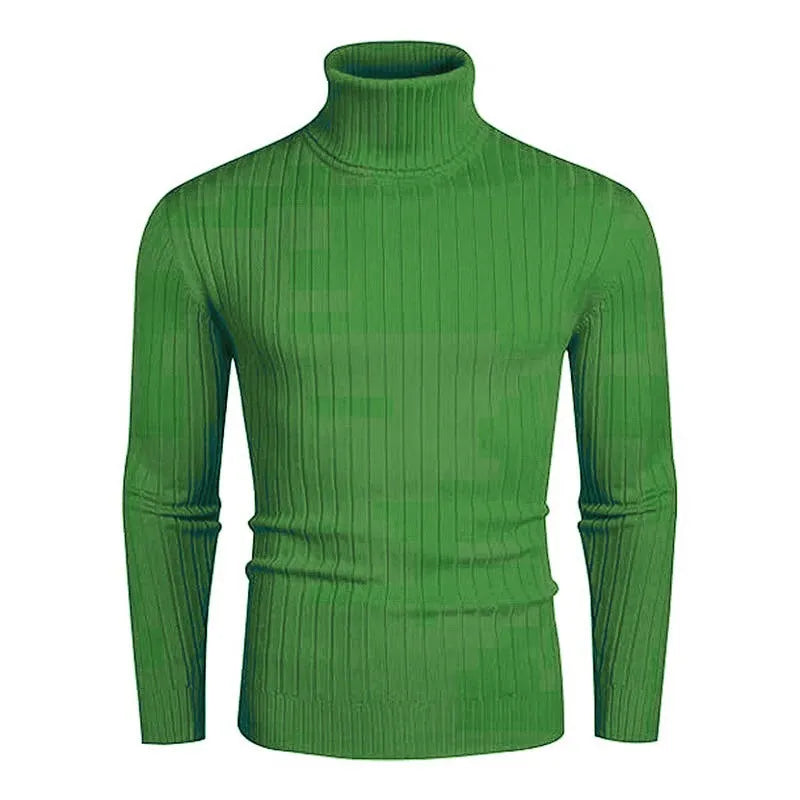 Men's striped high-neck pullover sweater in core sand acetate fabric, long sleeves, available in multiple colours