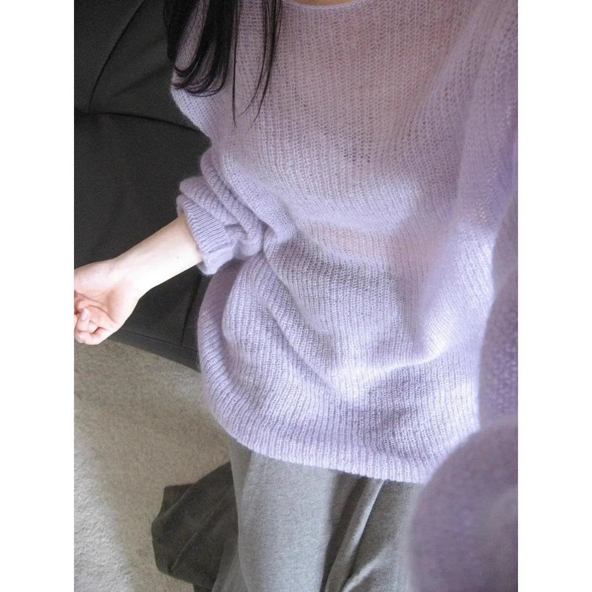 Purple women's blouse with hollow out detailing and princess sleeves