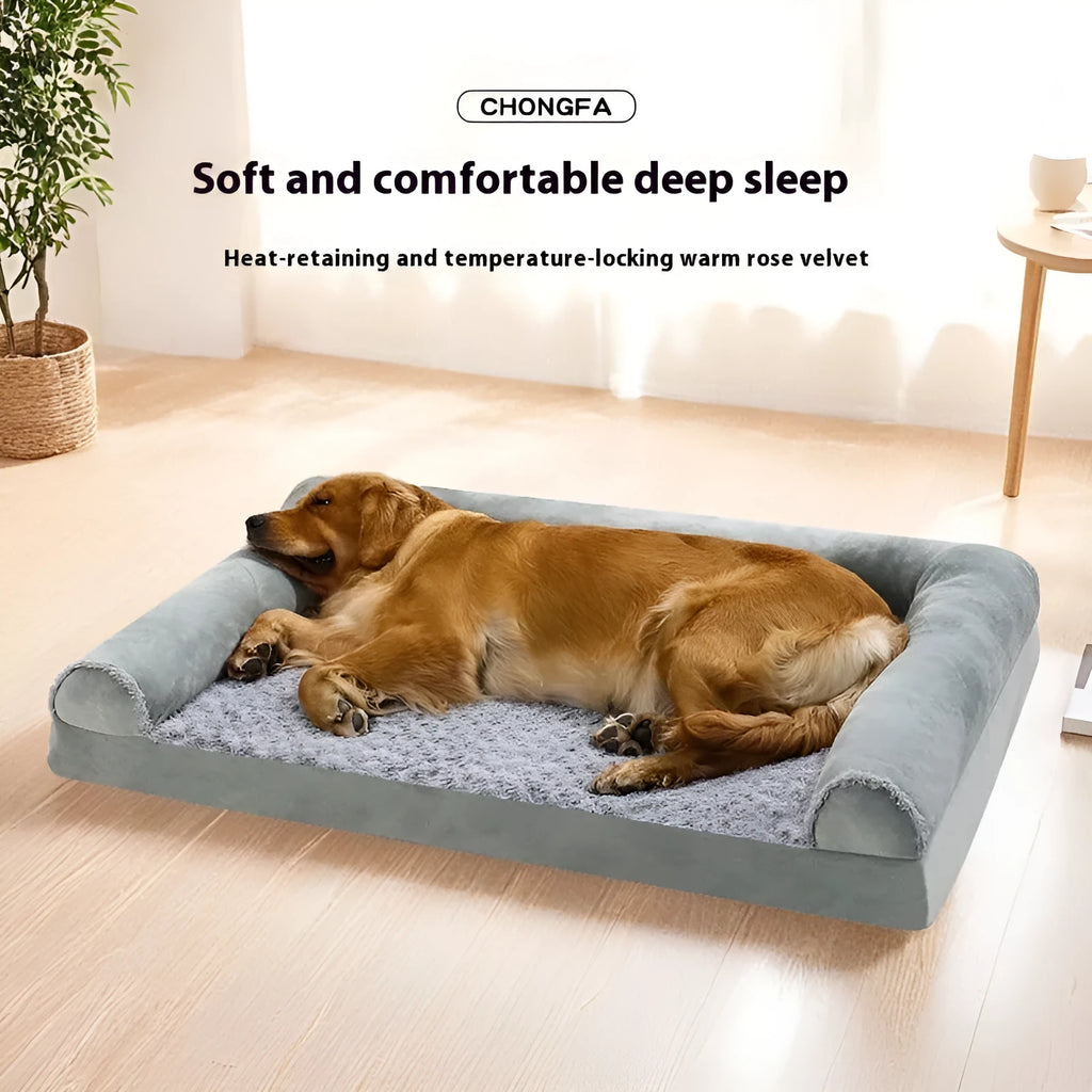 Soft cloth dog kennel bed in light grey and dark grey colours with three size options
