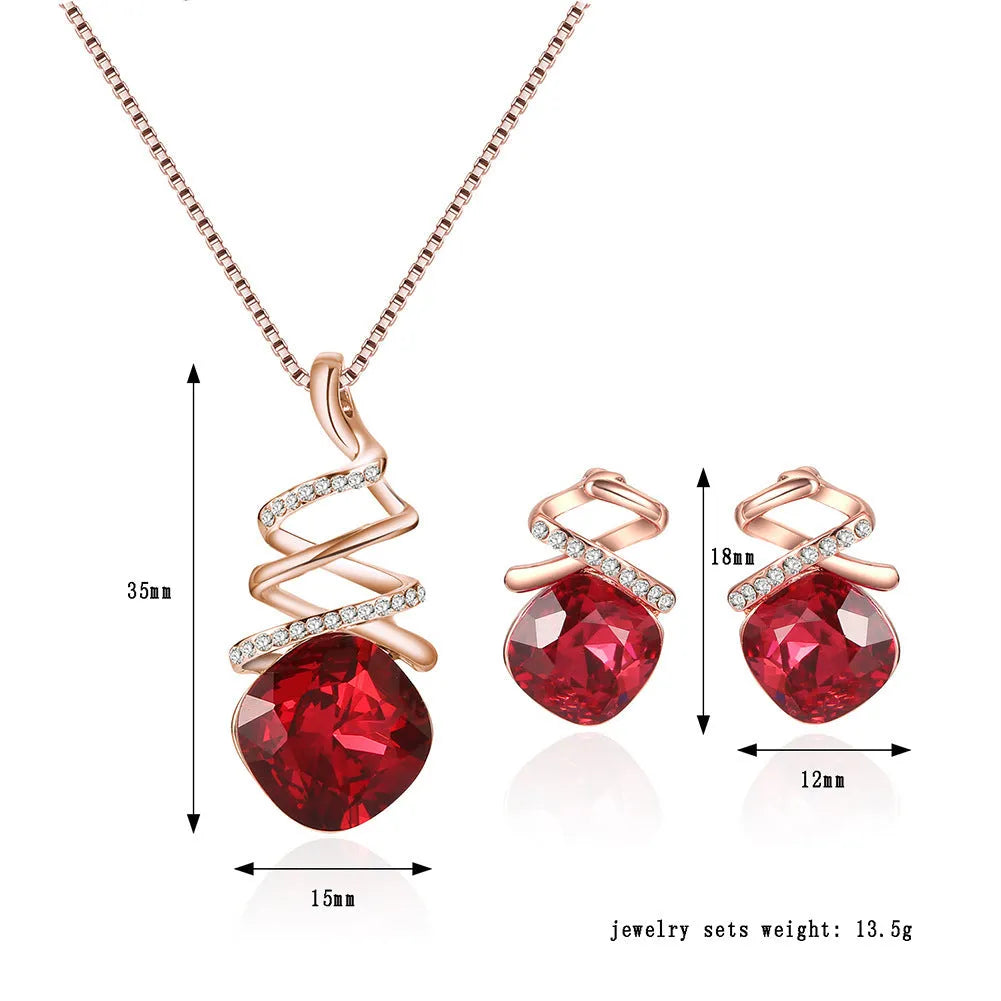 Women's bridal jewellery set with adjustable necklace and matching earrings in alloy diamond design
