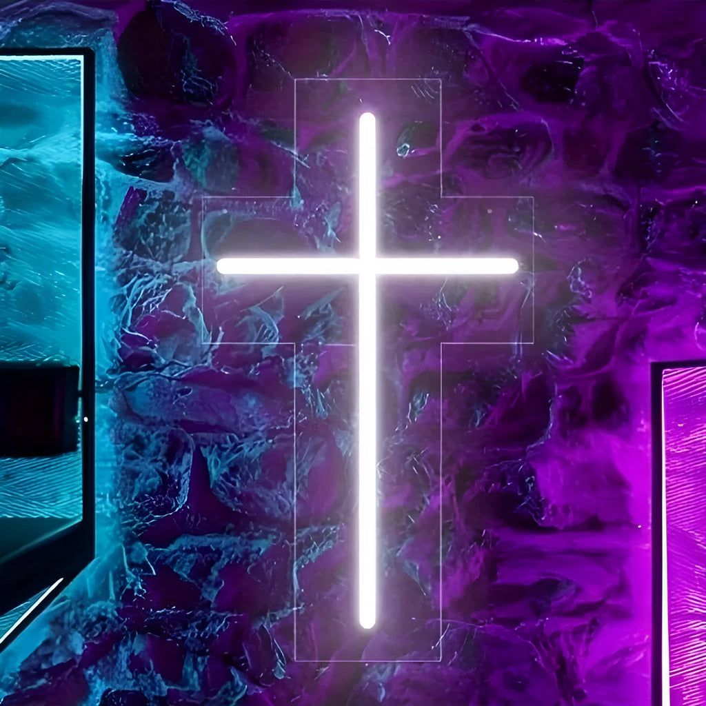Neon cross glowing ambience light USB 5V powered modern simplicity word style 23cm or 40cm variants
