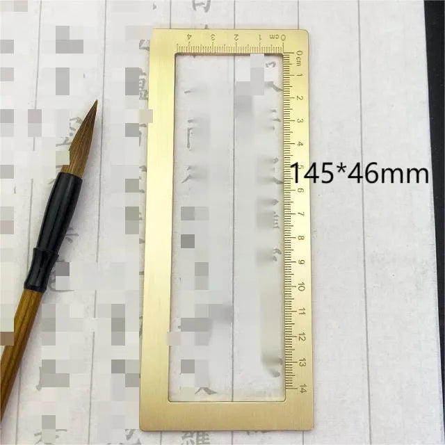Solid brass paper weight set with engraved square design for calligraphy and writing.