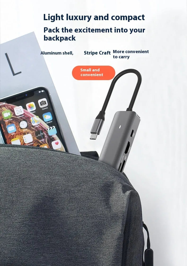 LQT-LH07 7-in-1 USB-C card reader and PD computer hub showing custom logo area.