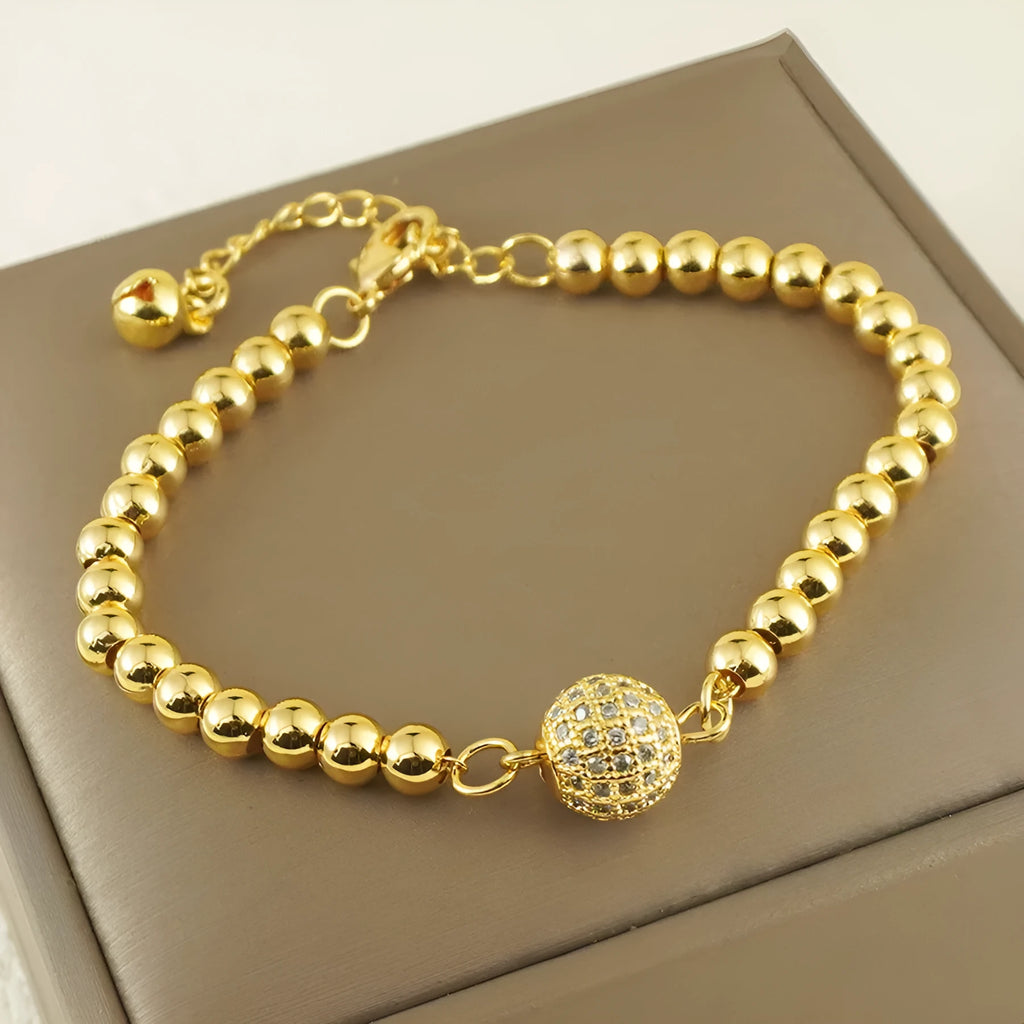 Arabic style copper bracelet with zircon stone and heart-shaped charm for women