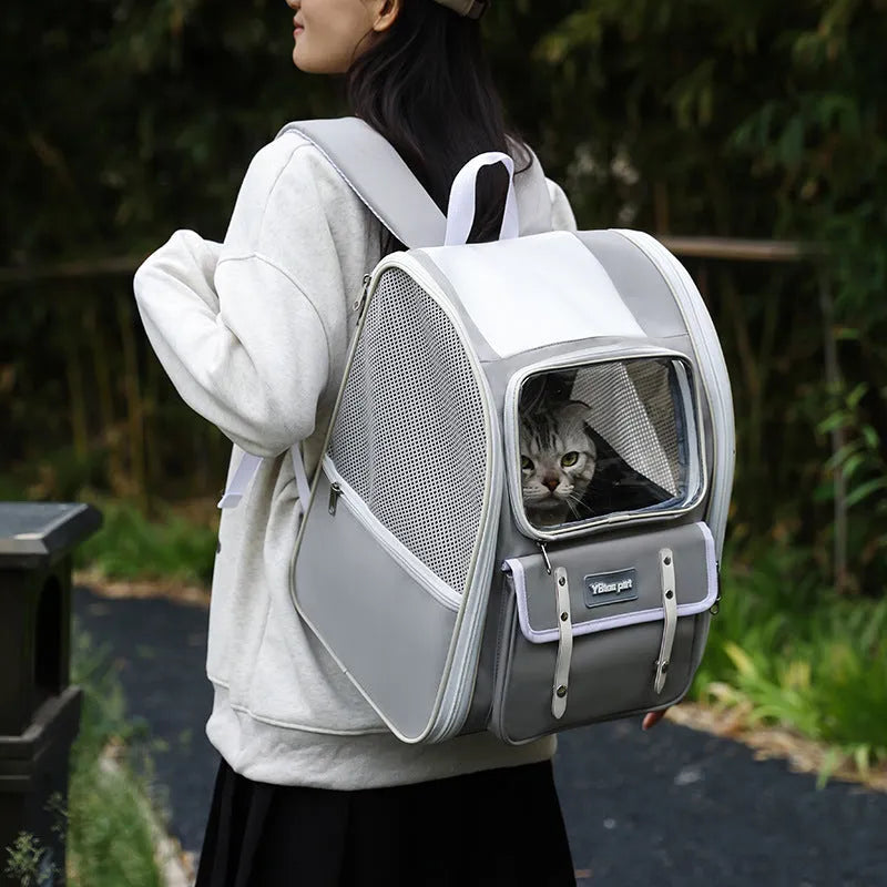 Pet bag in solid colour 1037 Gray, Oxford material, breathable carrier for cats up to 7.5kg and dogs up to 4kg