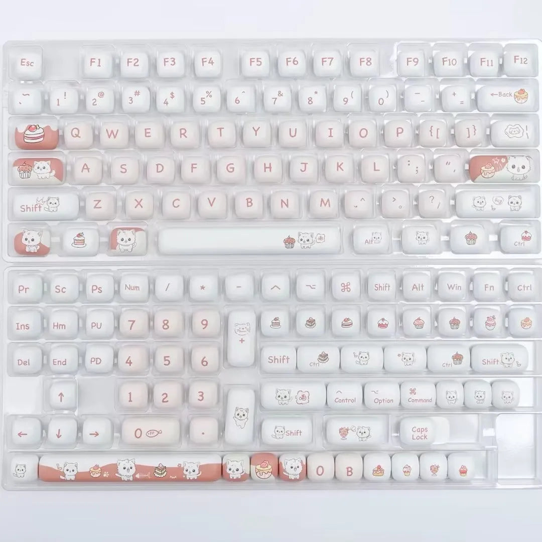 Dessert cat themed mechanical keyboard key caps with MOG round design in complete set