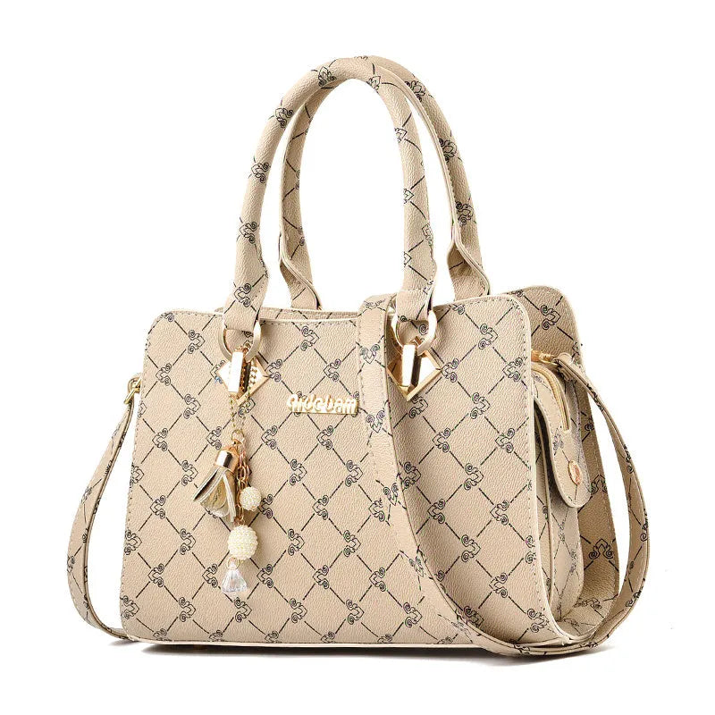 Women's geometric printed PU messenger bag with internal card slots and crossbody strap