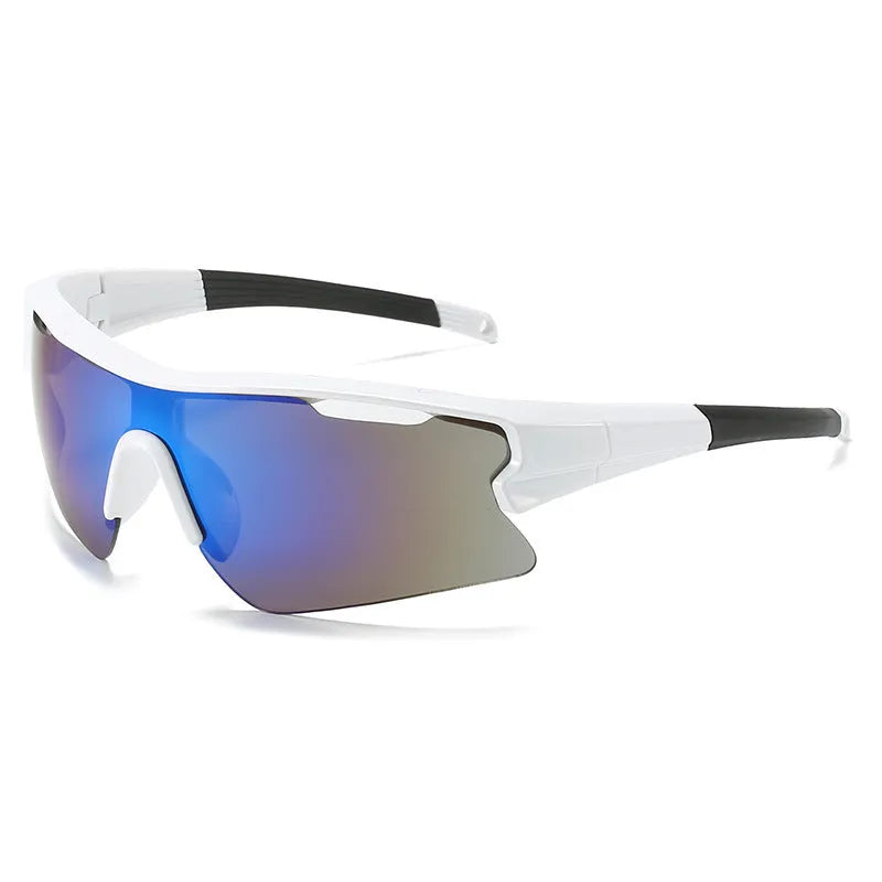 Windproof sports sunglasses with interchangeable lenses shown in black frame and grey lens option.