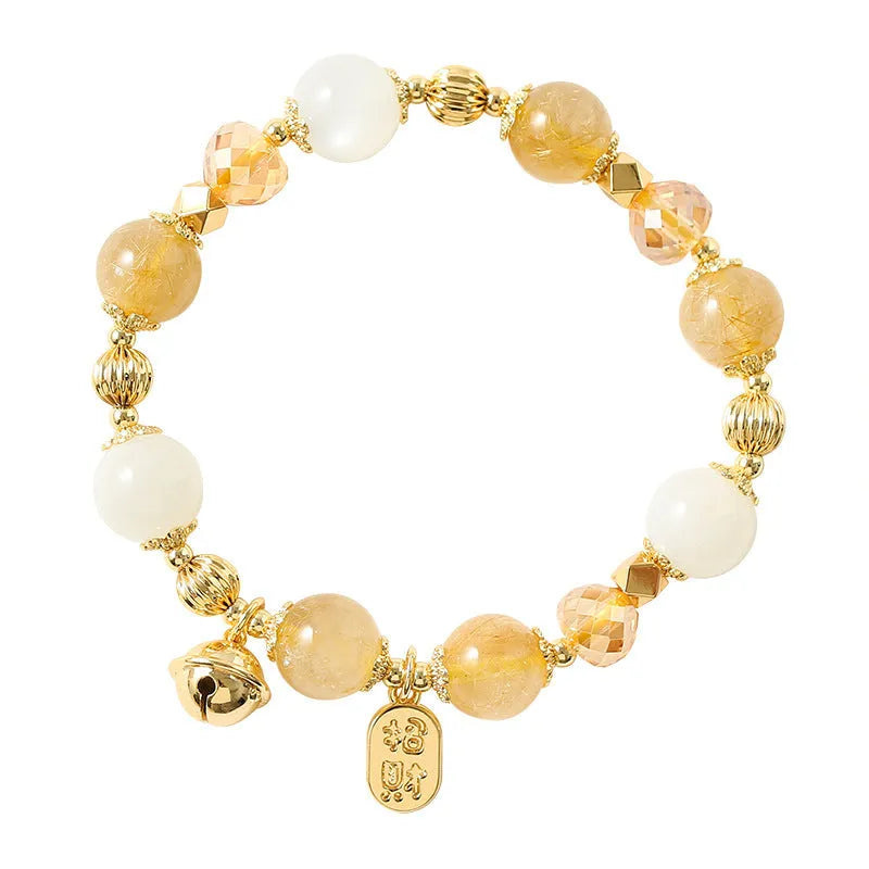 Gold electroplated rutilated quartz crystal bracelet with adjustable band in Korean style