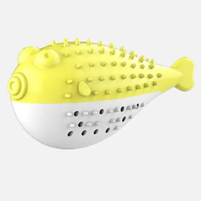 Mint Toys blue silicone fish-shaped cat chew toy and teaser on a white background.