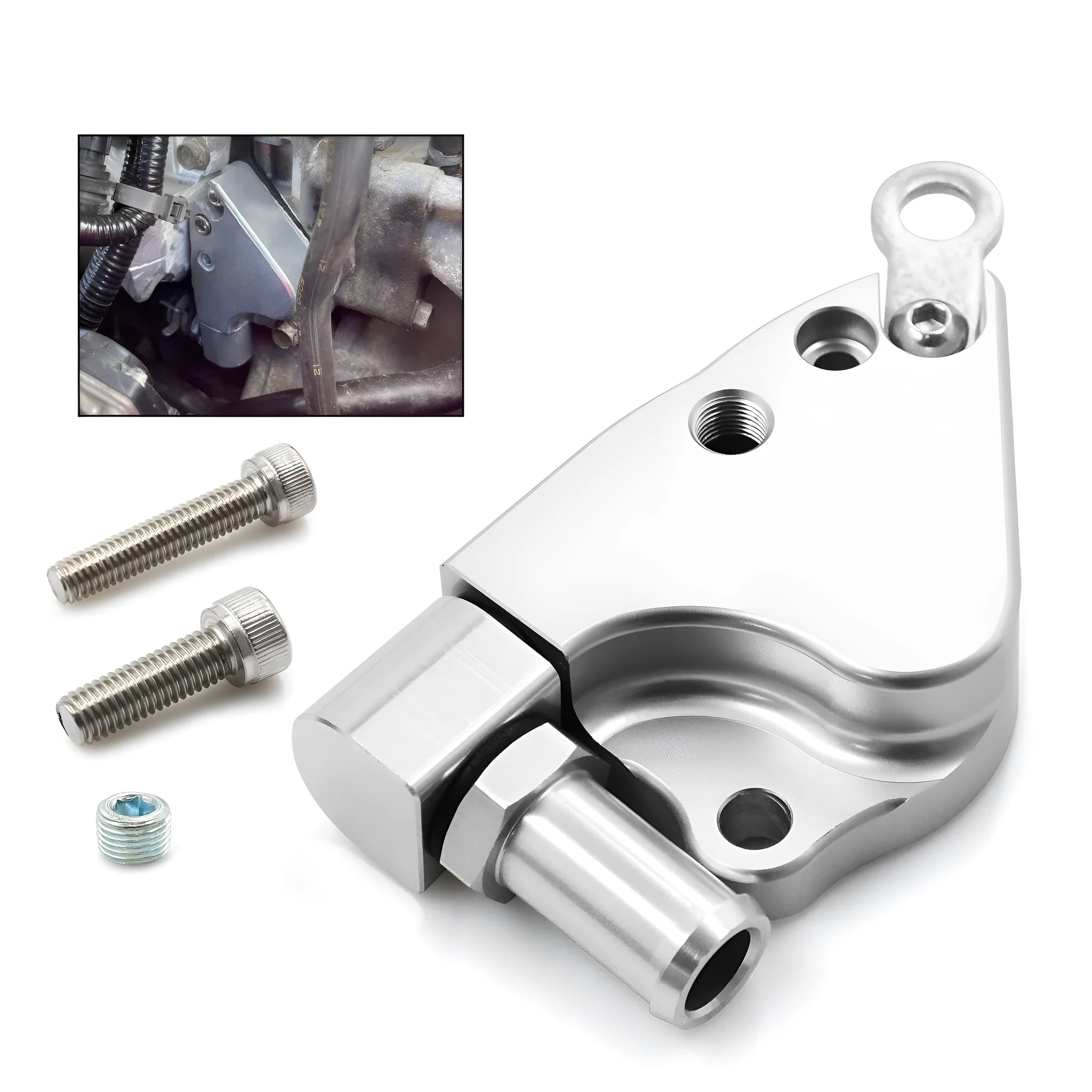 Aluminium coolant adapter for Honda K20 K24 intake manifold with mounting hardware