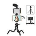 Black octopus-style flexible tripod with fill light and microphone for iPhone live broadcasting