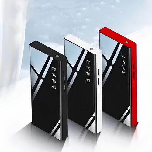 20000mAh portable power bank with LCD display and dual USB ports in black colour