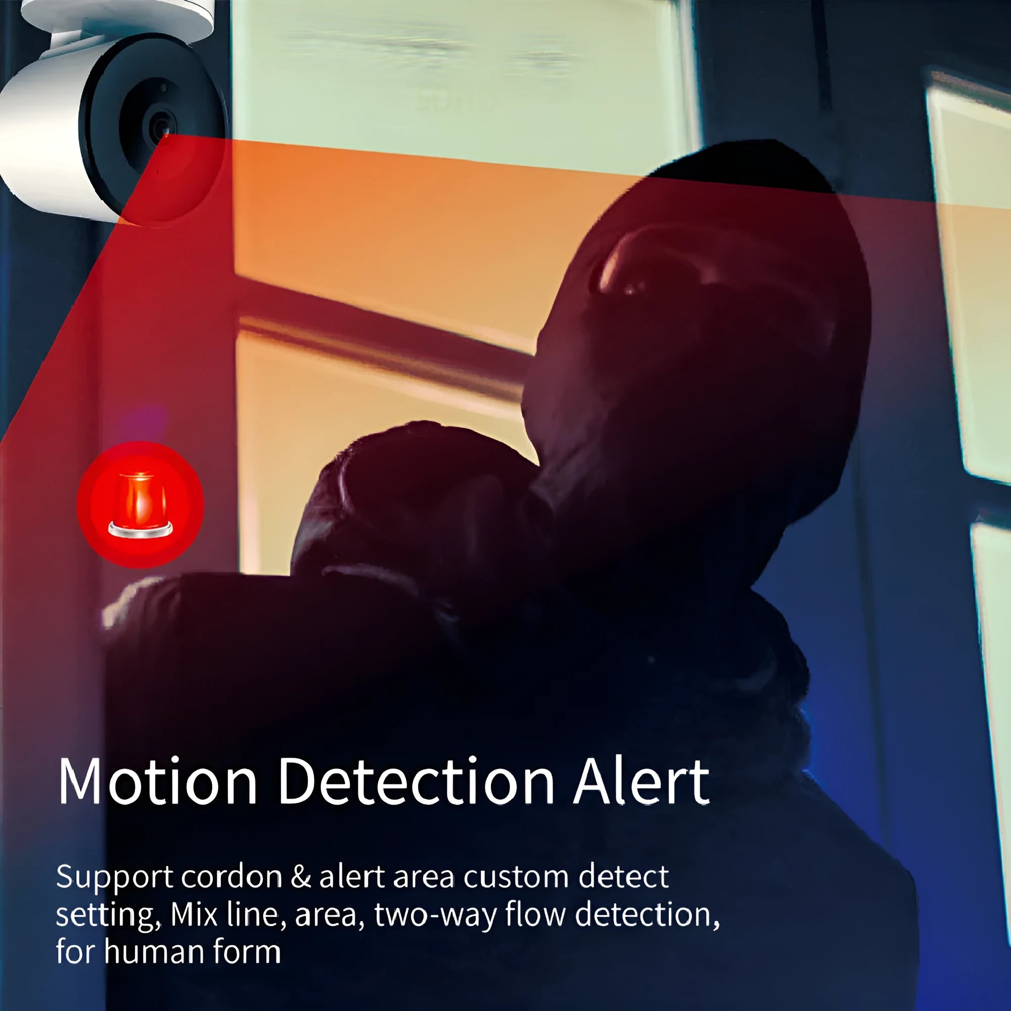 White indoor WiFi security camera with rotation capability and infrared sensors for night vision