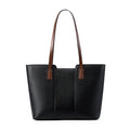 Women's black genuine leather commuter shoulder bag with multiple internal compartments
