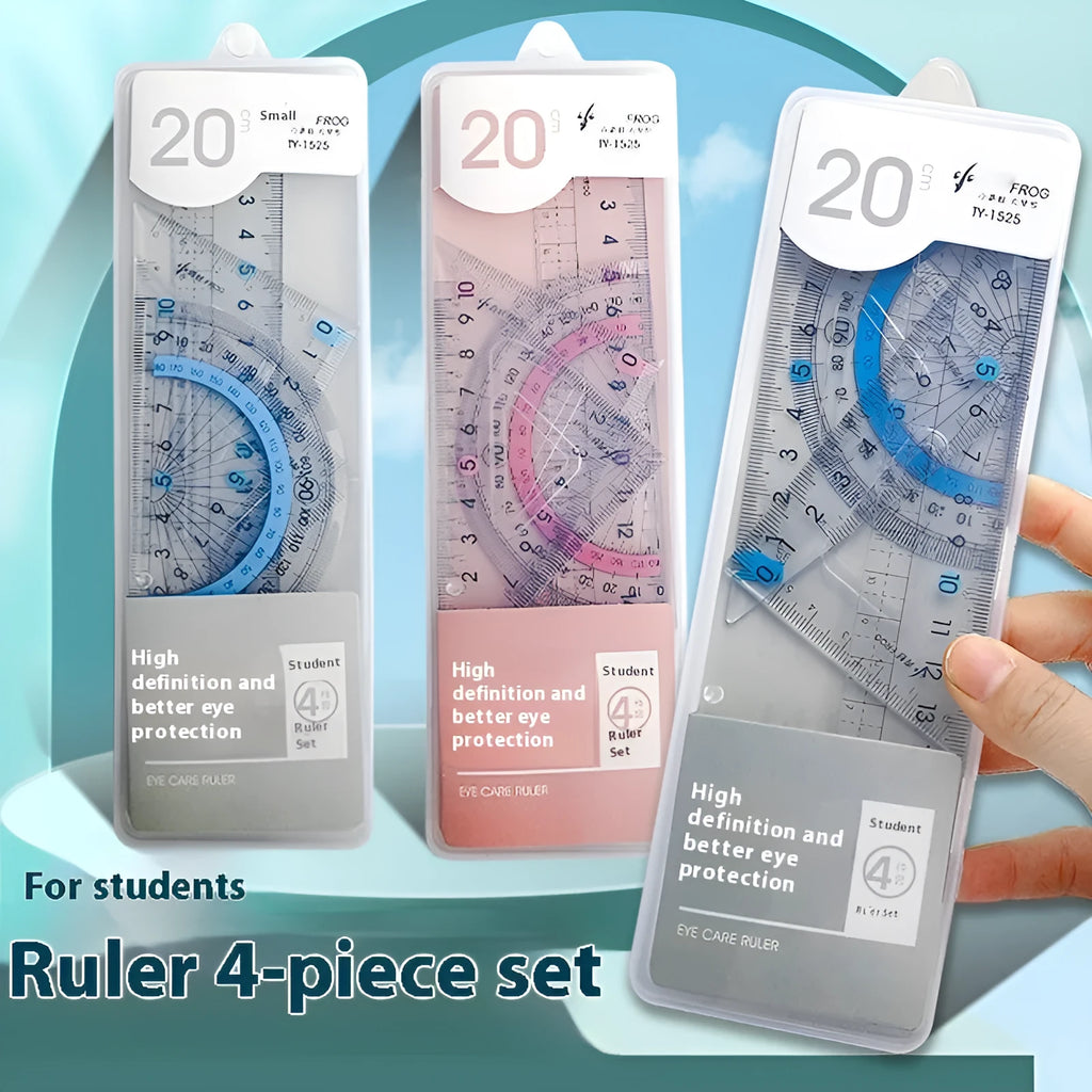 Youpai transparent acrylic drawing ruler set with square protractor on a technical drawing.