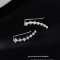 Silver Needle geometric earrings for women, white colour, zircon accents, line design, one pair