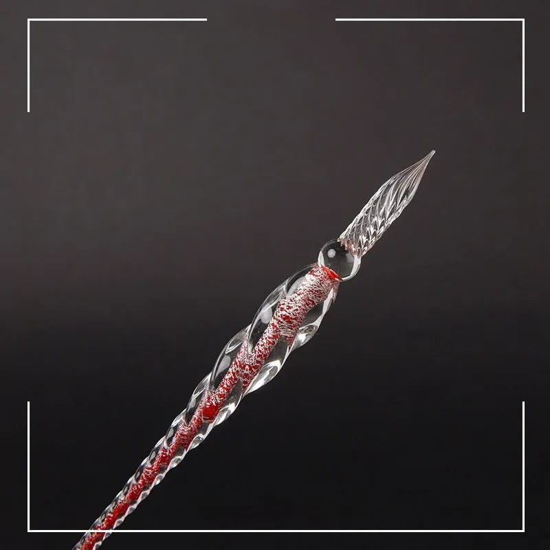 Glass crystal pen with coloured glaze dip art decoration in abstract modern design